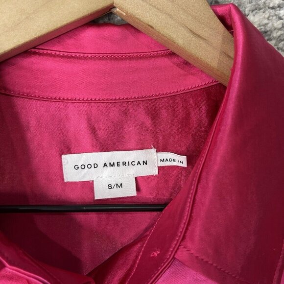Good American Washed Satin Weekend Shirt Size S/M Love Potion Hot Pink - Picture 4 of 8